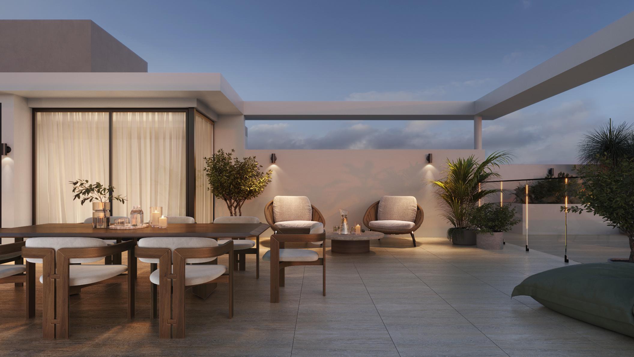 Rooftop alfresco dining at dusk